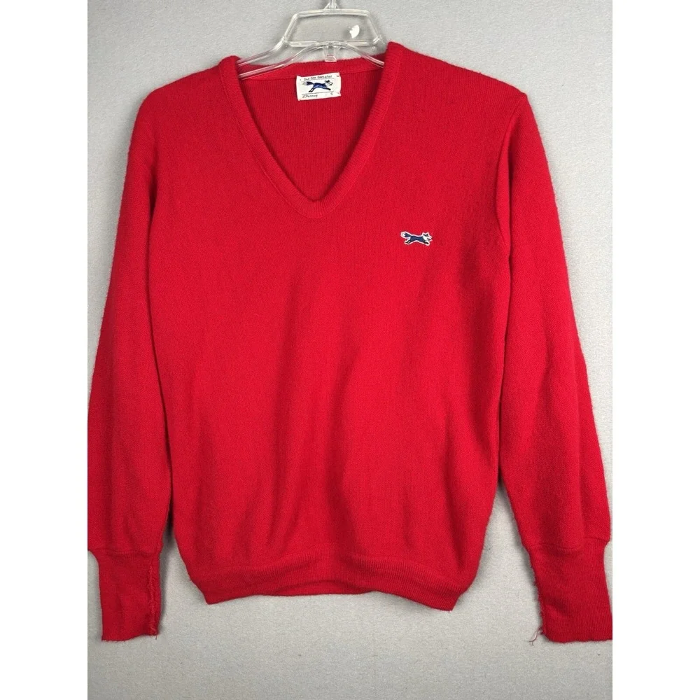 Vintage JC Penney Fox Sweater Men's S Small Red V-Neck Union Made USA 3469
